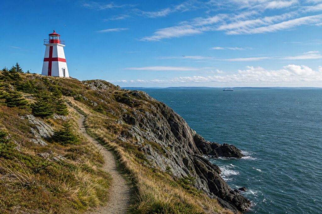 Mercusuar dan jalur pesisir Grand Manan di Bay of Fundy