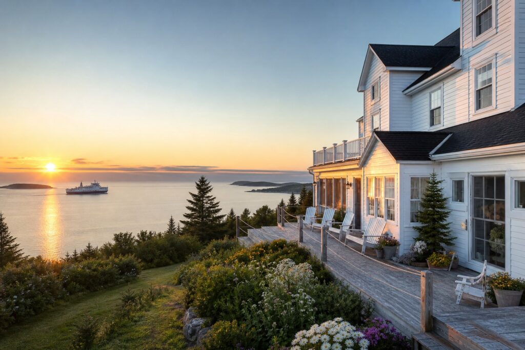Penginapan Ferryview menghadap Bay of Fundy saat matahari terbit